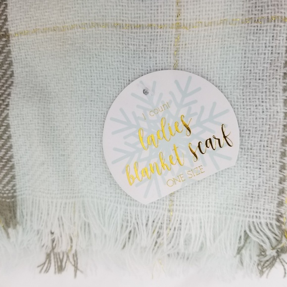 Plaid Blanket Scarf Lightweight Aqua Gold Grey New - Picture 2 of 5
